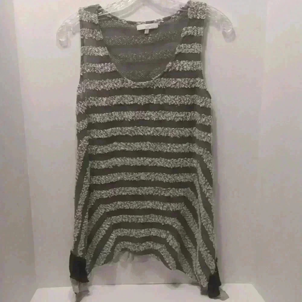 Mystree Textured Tunic Top Size L Gray/ Black Tones